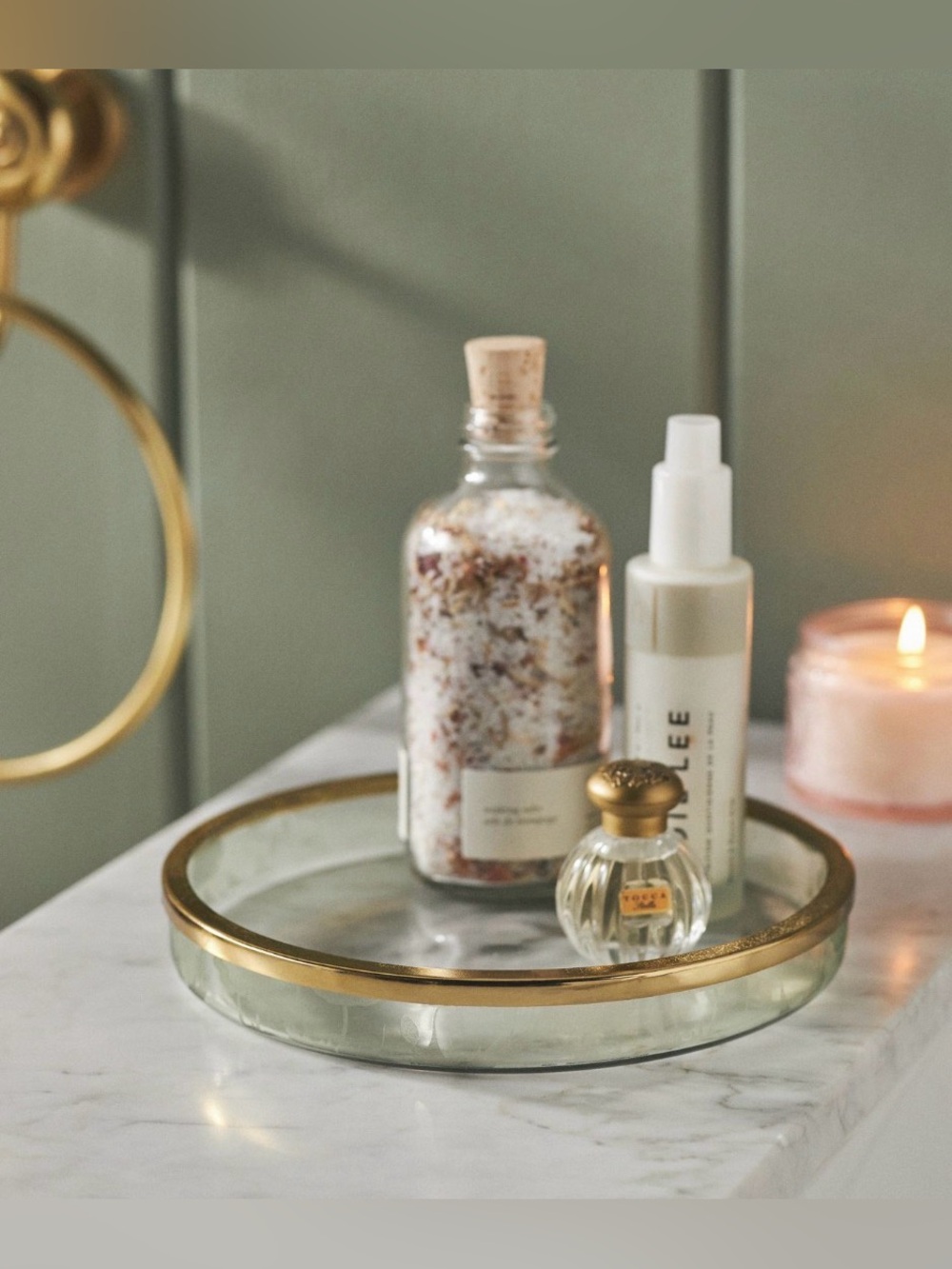 Anthropologie Floral Etched Glass Tray, NIP